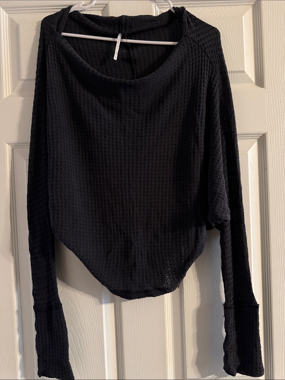 Free People Black Waffle Knit Oversized Draped Top Size M